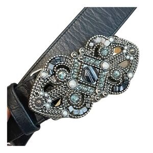 Leatherock Black Embellished Studded Buckle Genuine Leather Belt M34